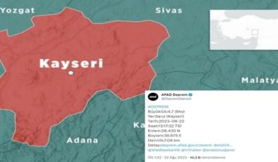 KAYSERİ’DE 4.7 BÜYÜKLÜĞÜNDE DEPREM