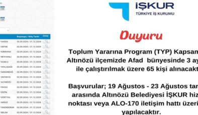 HATAY’DA TYP KAPSAMINDA PERSONEL ALINACAK