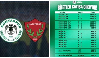 KONYASPOR A.HATAYSPOR MAÇININ BİLETLERİ SATIŞA ÇIKTI